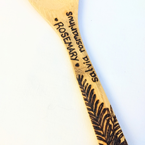 Kitchen Herbs Woodburned By Hand Bamboo Utensils - Picture 5 of 5